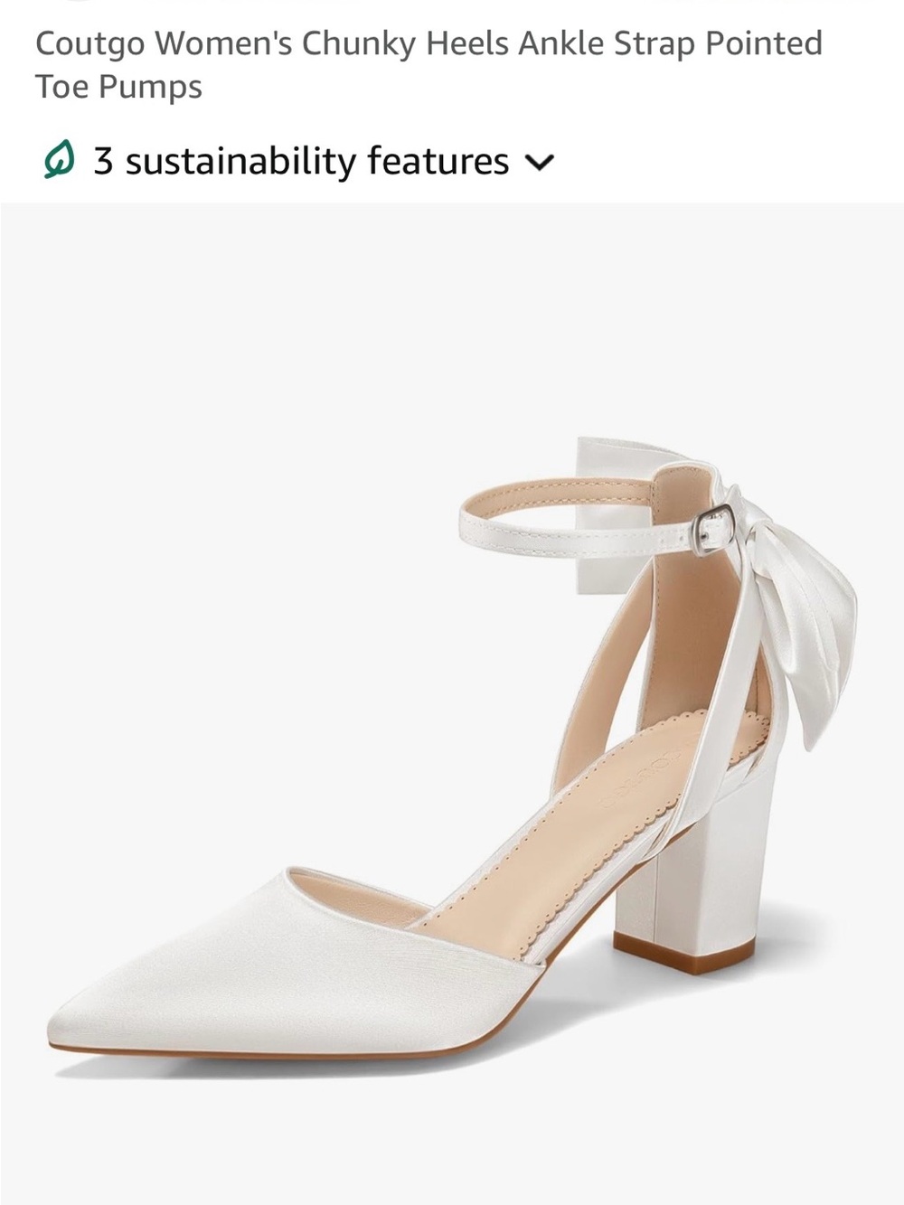 Women's White Pointed-Toe Chunky Heel Ankle Strap Pumps